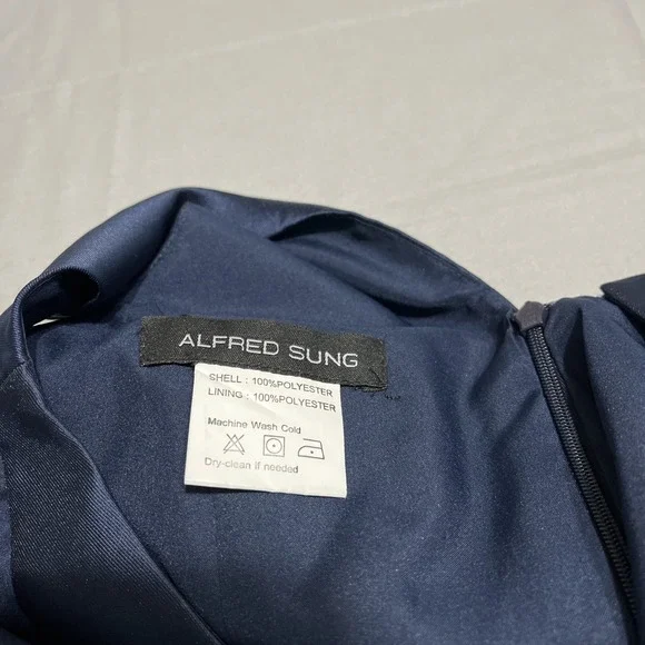 Alfred Sung Navy Formal Dress Size 0 Sleeveless A-Line Bridesmaid Wedding Guest - Picture 5 of 7
